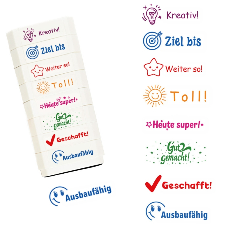 Vācu un franču valodas skolotāju celtniecības klucīšu zīmogi, krāsaini klases jautrības iedrošināšanas zīmogi, biroja zīmogi - pārrobežu tieša piegāde