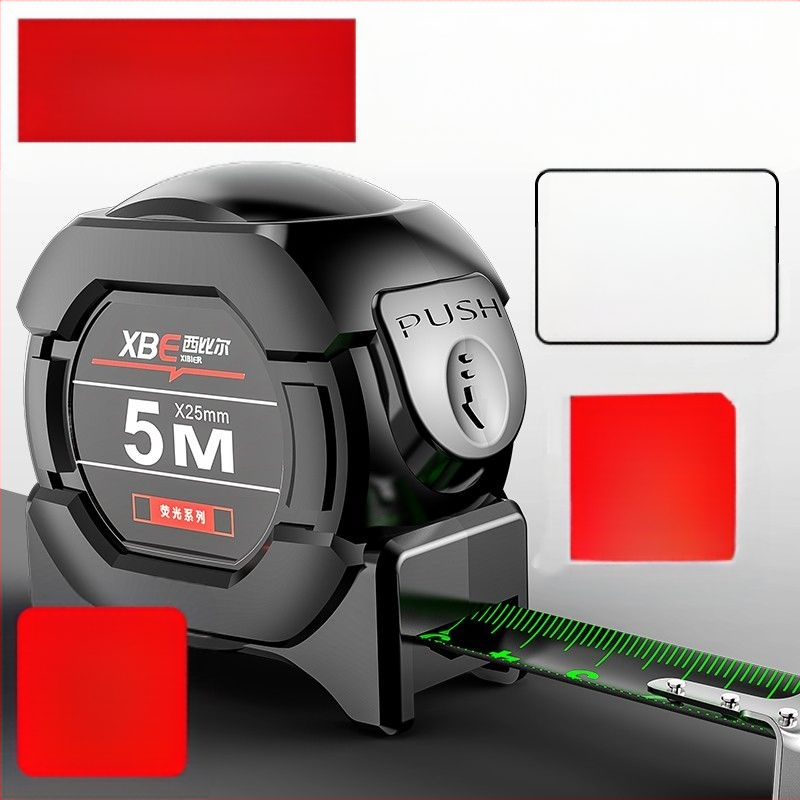 Juodos technologijos fluorescencinė liniuotė su importuota matavimo juosta 5 metrai praplatinta 7,5 metro 10 metrų storio atspari dilimui dėžutės liniuotė, didelio tikslumo matuoklis