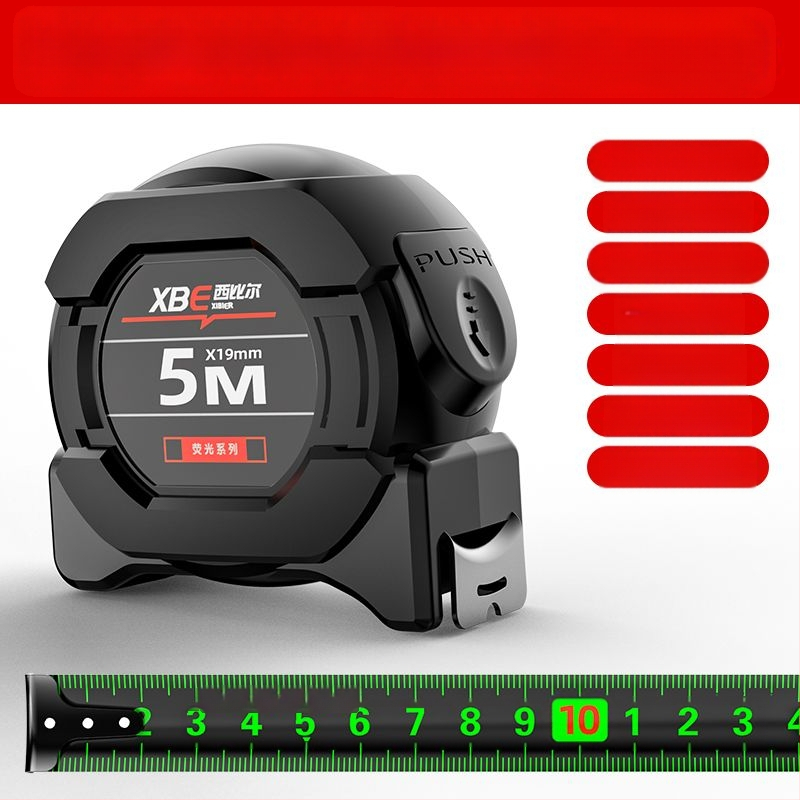 Juodos technologijos fluorescencinė liniuotė su importuota matavimo juosta 5 metrai praplatinta 7,5 metro 10 metrų storio atspari dilimui dėžutės liniuotė, didelio tikslumo matuoklis