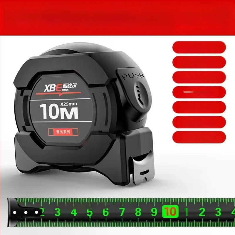 Juodos technologijos fluorescencinė liniuotė su importuota matavimo juosta 5 metrai praplatinta 7,5 metro 10 metrų storio atspari dilimui dėžutės liniuotė, didelio tikslumo matuoklis