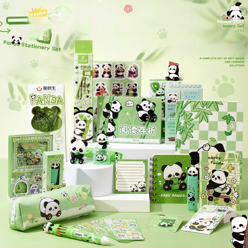 Armas panda-teemaline lõuendikott kirjatarvete komplekt, praktiline koolikingitus algkooliõpilastele, uhke lasteaia suveniirkingitus