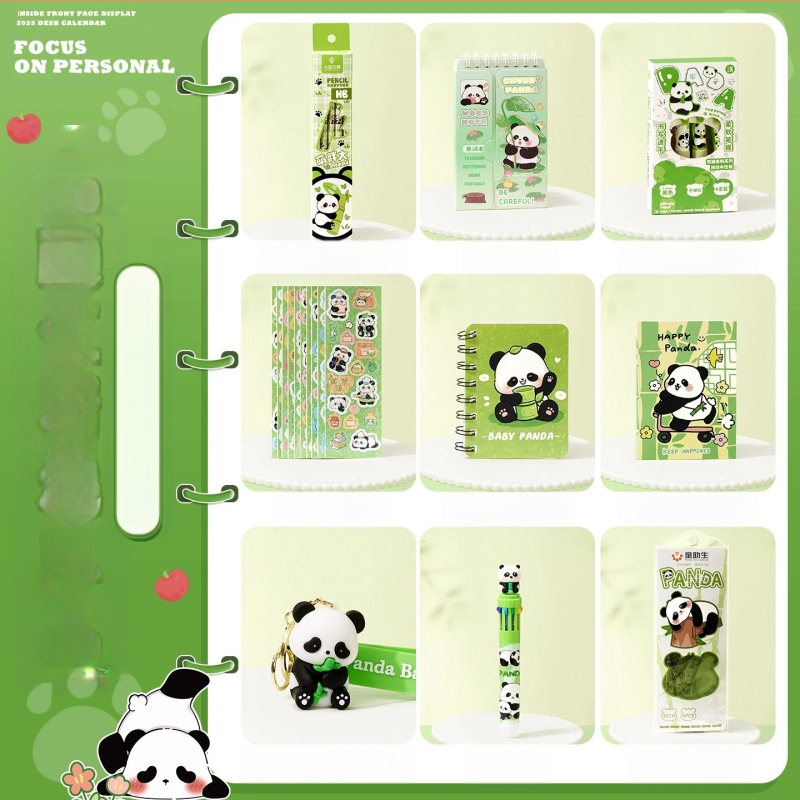 Armas panda-teemaline lõuendikott kirjatarvete komplekt, praktiline koolikingitus algkooliõpilastele, uhke lasteaia suveniirkingitus