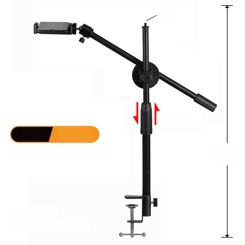 Mobiiltelefoni otseülekande kronstein voodilaua tõstmiseks multifunktsionaalne valgusti täiteraam pöörlev pea kohal rappuv heli toidusalvestus