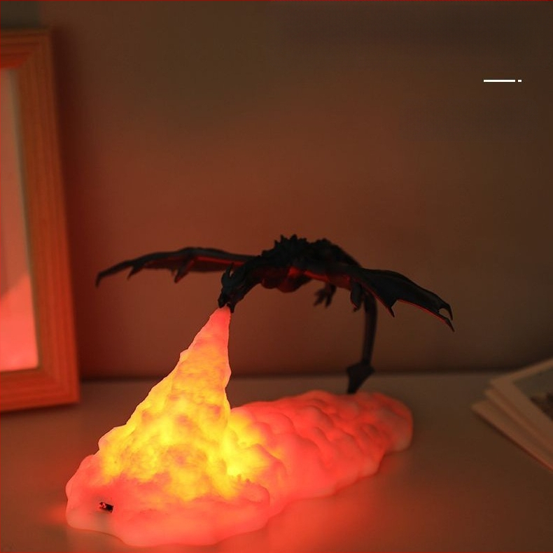 3D-prinditud tulehingav draakonlamp raketilamp magamistoa loominguline kaunistus öövalgusti laetav LED-öövalgusti pühadekingitus