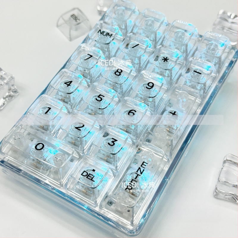 OEM-i ülimagnetilised teljeklahvid, läbipaistev kristall-arvuti mehaaniline universaalne täiskomplekt väike numbriklahvistik RGB RGB valgusefekt