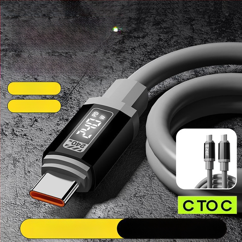 Išmanusis LED skaitmeninis ekranas silikoninis duomenų kabelis dėžutėje PD240W greito įkrovimo mobiliojo telefono kabelis, tinkantis Apple 15/16 Type-C
