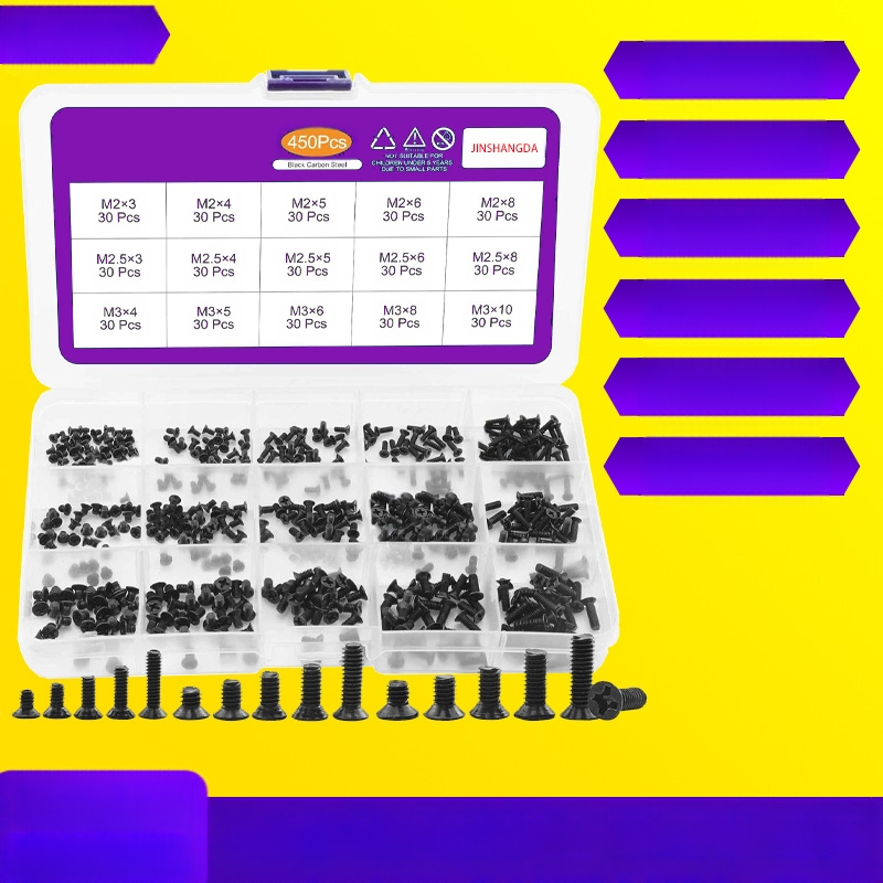Piiriüleselt müüdav 450/720 tk musta Phillipsi peitpeaga kruvide komplekt Km sülearvuti seadme väikeste kruvidega karbis