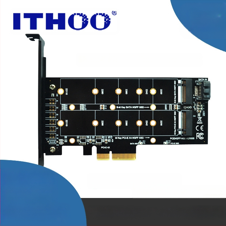 Адаптерна карта M.2 Nvme SSD NGFF към PCI X4 m Key-B с двоен интерфейс, поддържа 20110 Solid State