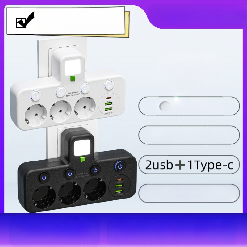 Euroopa standardne pistikupesa 2Usb + 1Type-C teisenduspesa Euroopa Venemaa Euroopa stiilis ühe kuni kolme teisenduspesa eksport