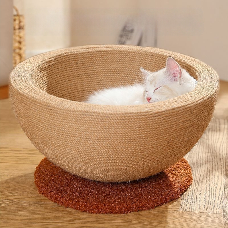 Szizál macskakaparódeszka és fészek, extra nagy macskajáték, karcálló és nem hullat morzsát. A fészektál kenderkötélből készült és nem karcolódik.