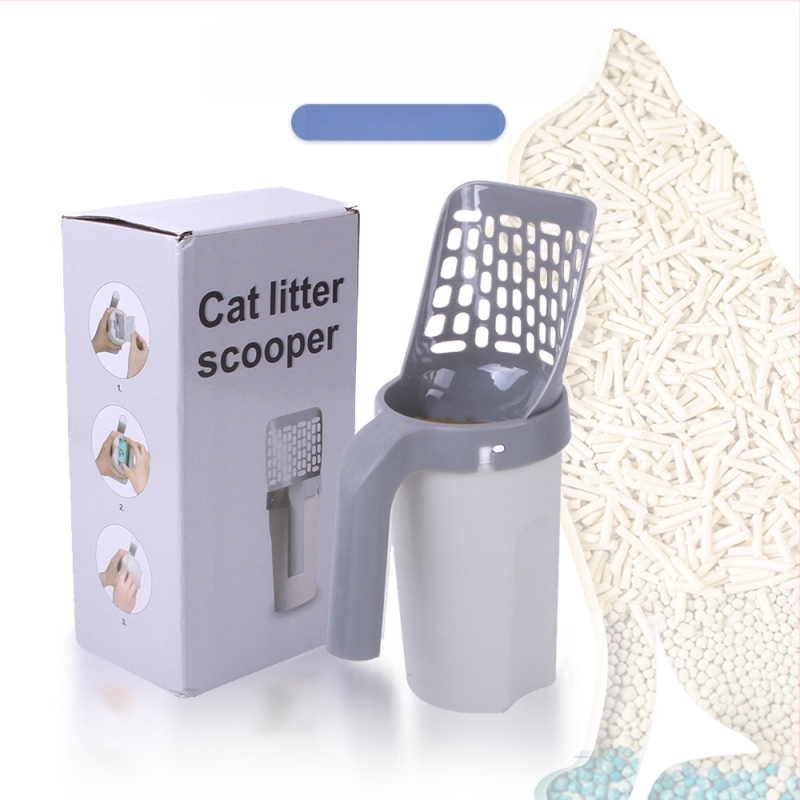 Naujas kačių kraiko kastuvas, plastikinis kačių išmatų kastuvas su šiukšlių maišu, skirtas lengvam kačių išmatų valymui, patogus „viskas viename“ kačių kraiko kastuvas