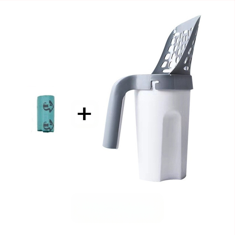 Naujas kačių kraiko kastuvas, plastikinis kačių išmatų kastuvas su šiukšlių maišu, skirtas lengvam kačių išmatų valymui, patogus „viskas viename“ kačių kraiko kastuvas