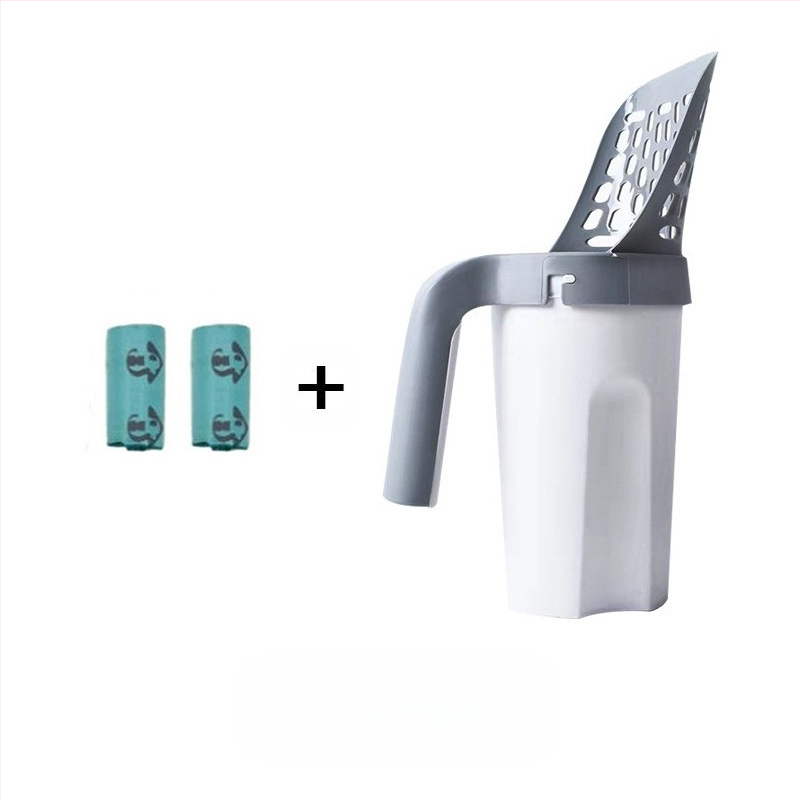 Naujas kačių kraiko kastuvas, plastikinis kačių išmatų kastuvas su šiukšlių maišu, skirtas lengvam kačių išmatų valymui, patogus „viskas viename“ kačių kraiko kastuvas