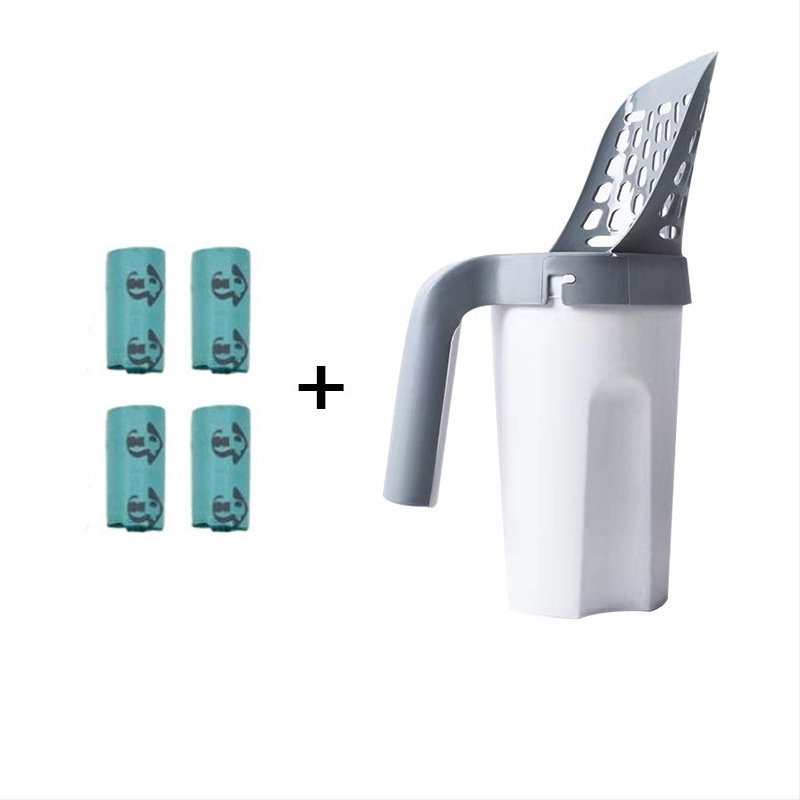 Naujas kačių kraiko kastuvas, plastikinis kačių išmatų kastuvas su šiukšlių maišu, skirtas lengvam kačių išmatų valymui, patogus „viskas viename“ kačių kraiko kastuvas