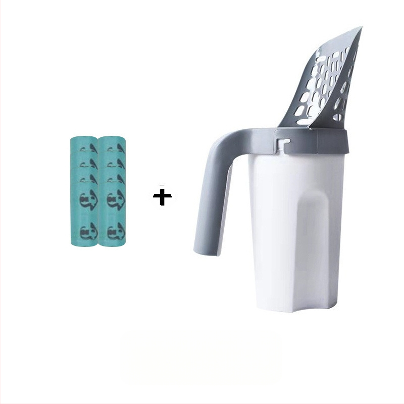 Naujas kačių kraiko kastuvas, plastikinis kačių išmatų kastuvas su šiukšlių maišu, skirtas lengvam kačių išmatų valymui, patogus „viskas viename“ kačių kraiko kastuvas