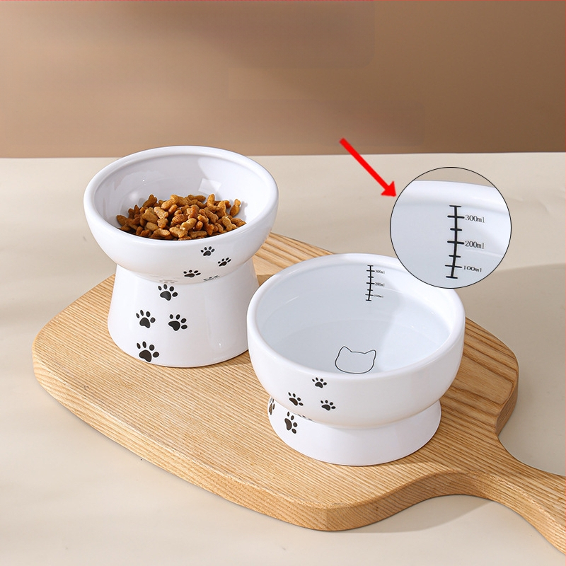 Suupistekonserveeritud kassikauss, ümberminekuvastane lemmikloomade joogikauss, kaelalülisid kaitsev, kõrge jalaga keraamiline kassitoidukauss