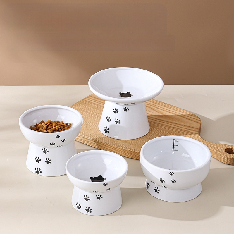 Suupistekonserveeritud kassikauss, ümberminekuvastane lemmikloomade joogikauss, kaelalülisid kaitsev, kõrge jalaga keraamiline kassitoidukauss