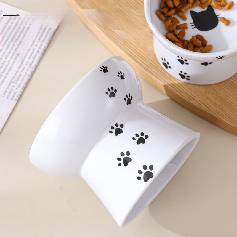 Suupistekonserveeritud kassikauss, ümberminekuvastane lemmikloomade joogikauss, kaelalülisid kaitsev, kõrge jalaga keraamiline kassitoidukauss