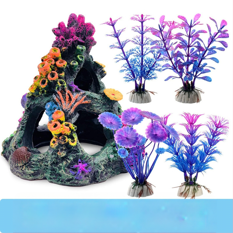 Akvaariumi kalapaagi haljastuskaunistamise pakett korallisaare merikarbi ämber kiviktaimla vaik kunstvesi rohi korallmägi