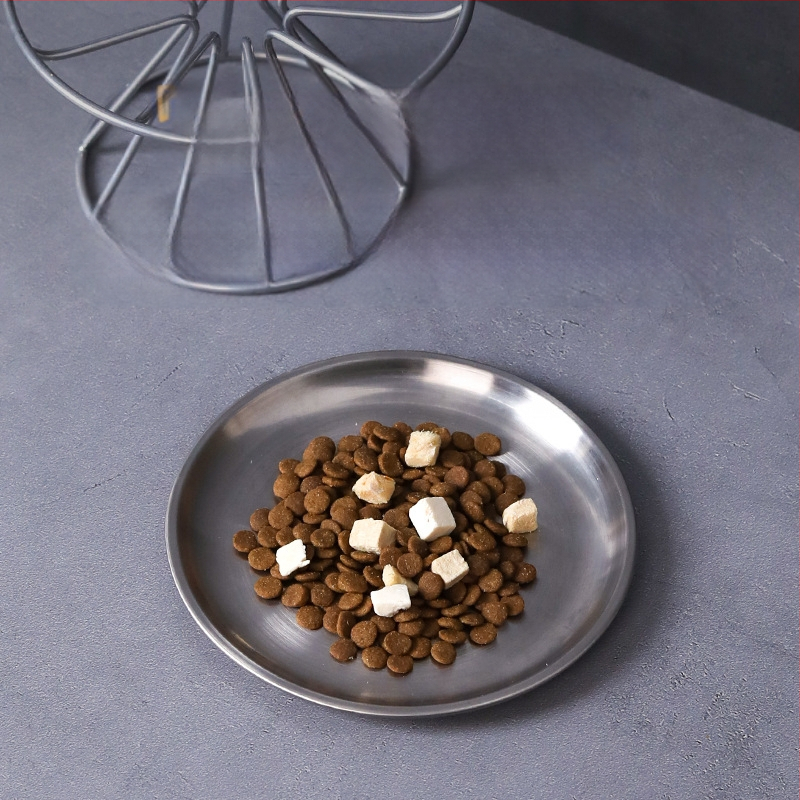 Piiriülene roostevabast terasest kassikauss, lemmikloomakauss, kassitoidukauss, riisikauss, kassitaldrik, konservtaldrik, suupistetaldrik, kõrge kaelakaitsega kronstein