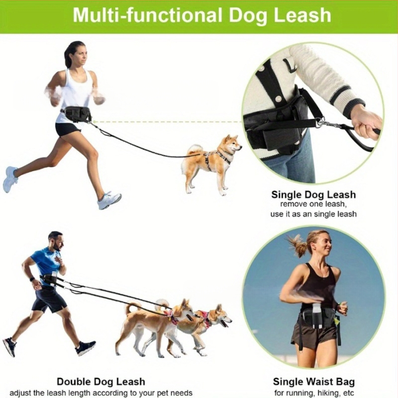 Amazon torba za struk s povodcem za kućne ljubimce, jedna povodica za dva kućna ljubimca, najlonsko uže za sportove na otvorenom, fluorescentna povodica protiv gubitka psa