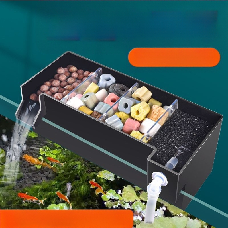 Maza zivju tvertnes filtra ūdens attīrīšanas cikls trīs vienā klusināts ārējais sienas attīrīšanas filtra kaste pilienveida kaste skābekļa padeve