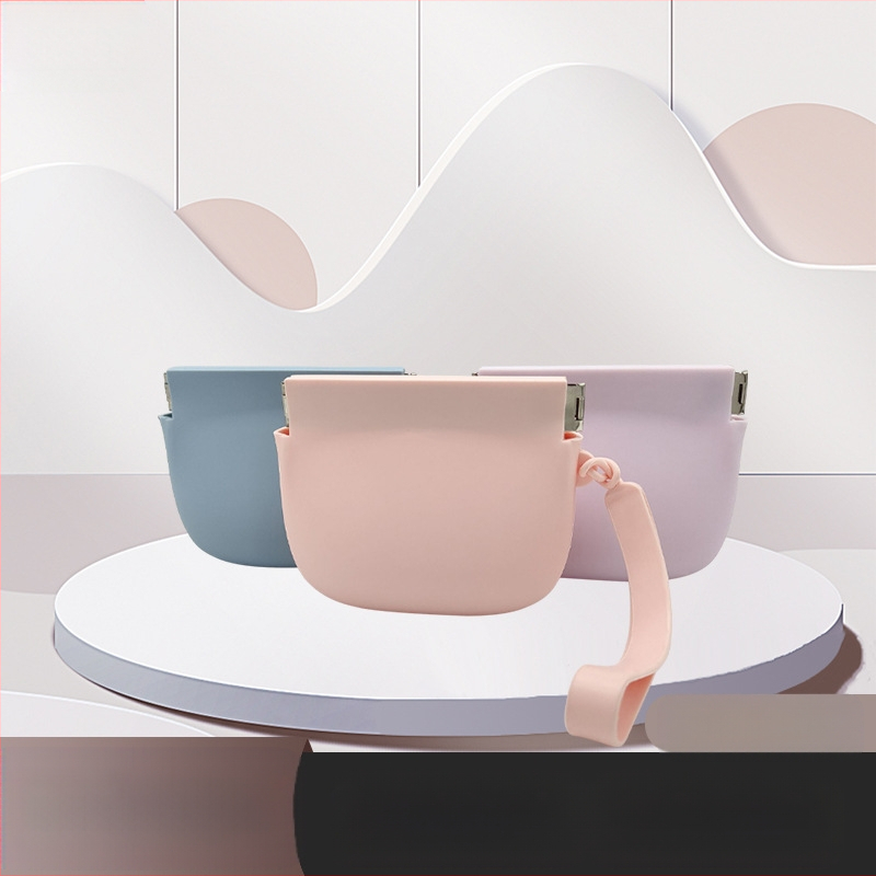 Silikoonist šrapnellist mündikott huulepulgaga kosmeetikakott automaatselt sulguv võtmega kõrvaklappide hoiukott kaasaskantav minikott