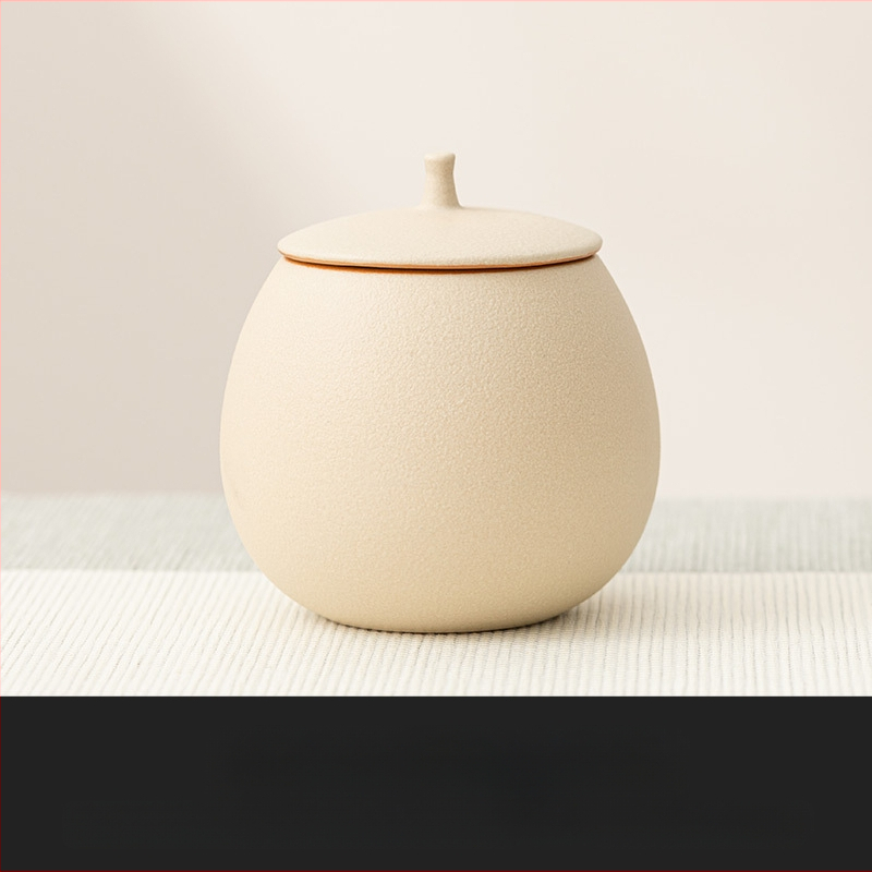 Bézs kerámia teáskanna, üres doboz, kis lezárt doboz, háztartási fekete tea, pu'er longjing tároló teadoboz, nedvességálló tárolódoboz