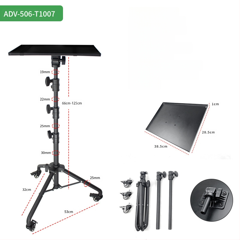 Laptop állvány, álló, mobil háromlábú állvány kerekekkel, mobil univerzális görgős projektor állvány