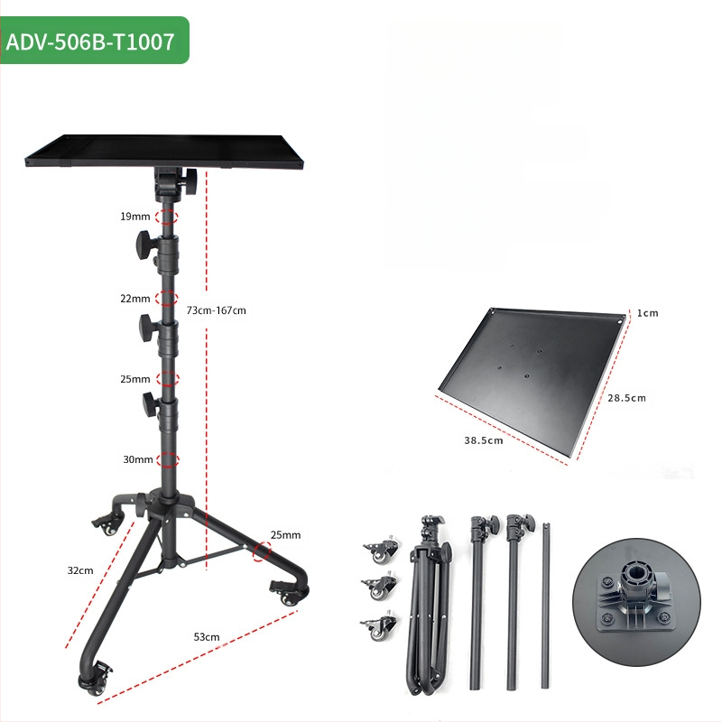 Laptop állvány, álló, mobil háromlábú állvány kerekekkel, mobil univerzális görgős projektor állvány