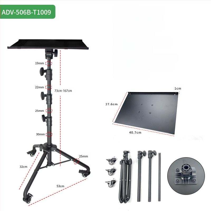 Laptop állvány, álló, mobil háromlábú állvány kerekekkel, mobil univerzális görgős projektor állvány