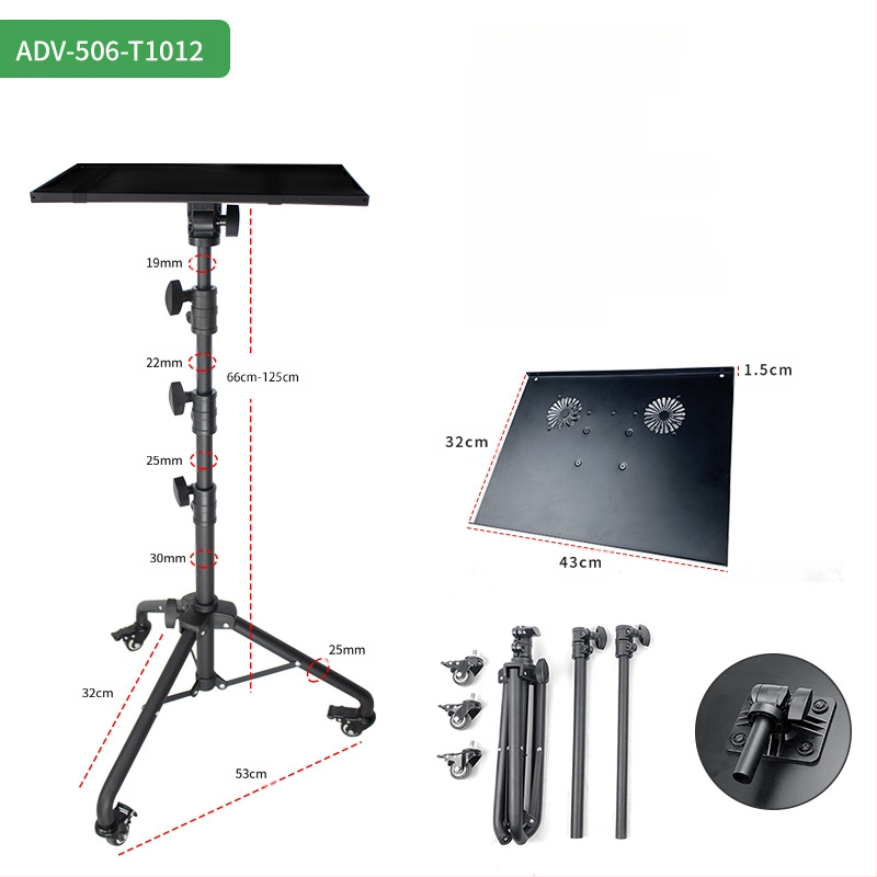 Laptop állvány, álló, mobil háromlábú állvány kerekekkel, mobil univerzális görgős projektor állvány