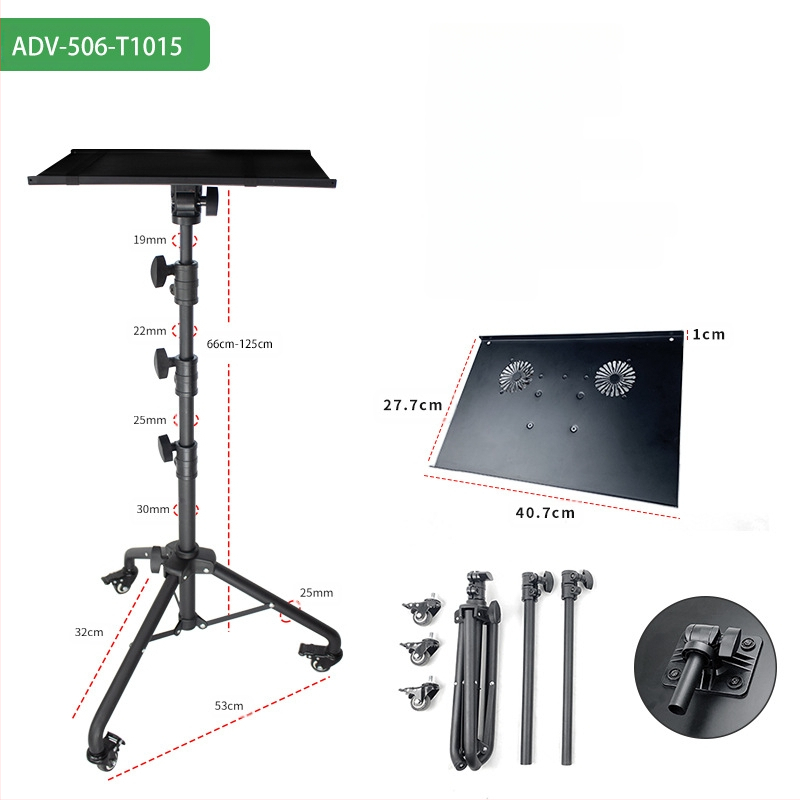 Laptop állvány, álló, mobil háromlábú állvány kerekekkel, mobil univerzális görgős projektor állvány