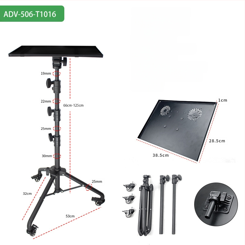 Laptop állvány, álló, mobil háromlábú állvány kerekekkel, mobil univerzális görgős projektor állvány
