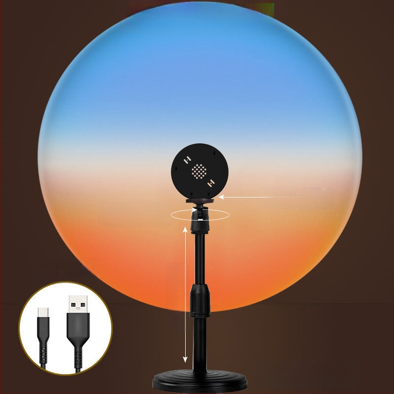 Internetikuulsuste RGB päikeseloojanguvalgusti tõstmiseks kaasaskantav väike põrandavalgusti atmosfääri projektsioon hämaruse järelkuma taust päikeseloojanguvalgus