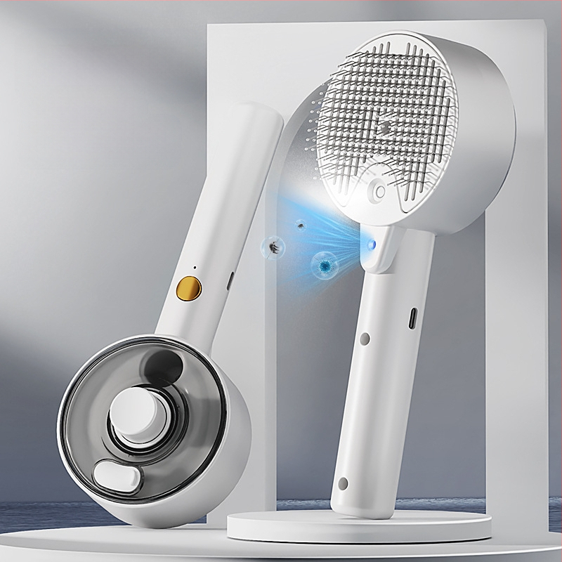 Гребен за масаж на кучета с спрей за домашни любимци, гребен за премахване на окосмяване с едно докосване за котки, гребен за котки, UV стерилизация и премахване на акари