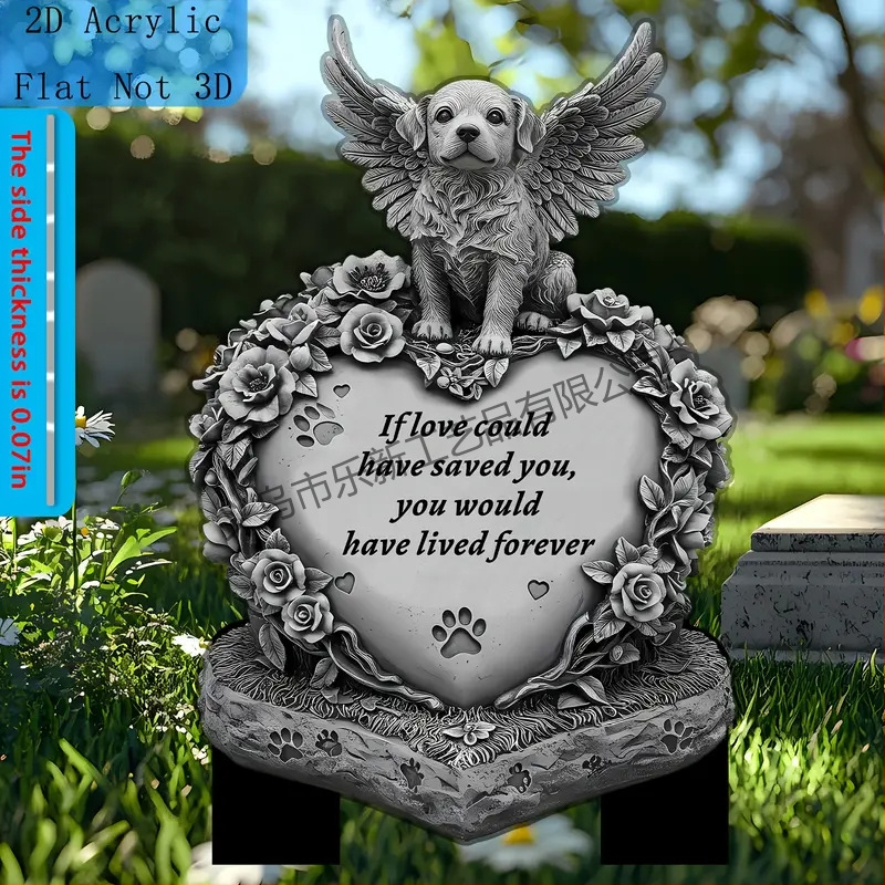 1 tükk, 2D lame akrüülist loomakujuline hauakivi sisetükk 7 tolli 8 tolli - ideaalne aeda