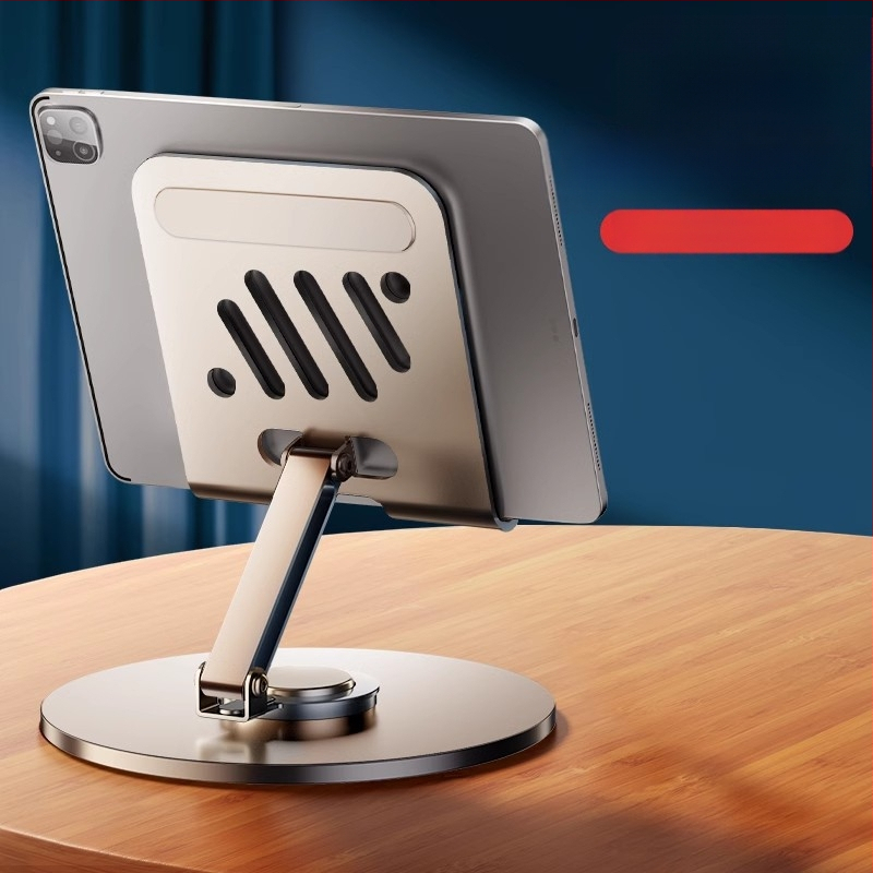 Mobiltelefontartó szénacélból, lapos, univerzális, magasító állvány, 360 fokban forgatható, összecsukható, emelhető asztali polc