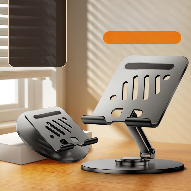 Mobiltelefontartó szénacélból, lapos, univerzális, magasító állvány, 360 fokban forgatható, összecsukható, emelhető asztali polc