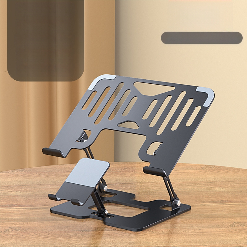 Mobiltelefontartó szénacélból, lapos, univerzális, magasító állvány, 360 fokban forgatható, összecsukható, emelhető asztali polc