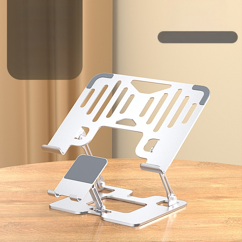 Mobiltelefontartó szénacélból, lapos, univerzális, magasító állvány, 360 fokban forgatható, összecsukható, emelhető asztali polc