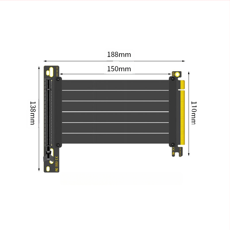 Nullkraadise perekonna PCI-E 3.0 4.0 16x graafikakaardi pikenduskaabel 90-kraadise nurgaga adapterkaart kiire ülekande stabiilsuse tagamiseks