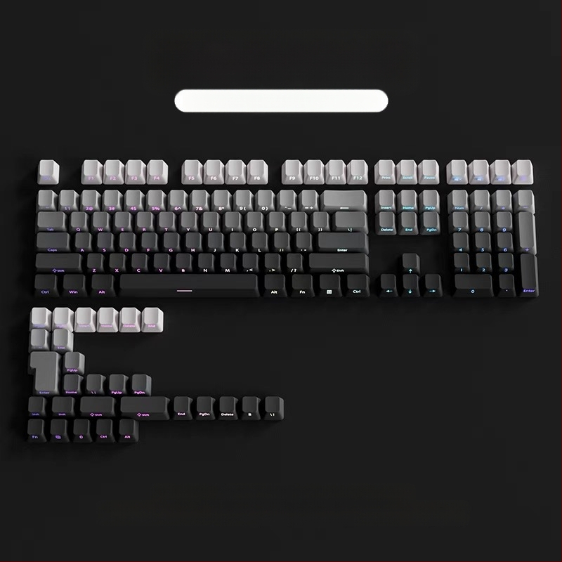 Pbt poolläbipaistvad klahvikatted küljele graveeritud mustritega, mikrolihvitud pind, 131 klahvi, kuuevärviline gradientvärvi sublimatsioon, moodsad, ühilduvad mehaaniliste klaviatuuridega