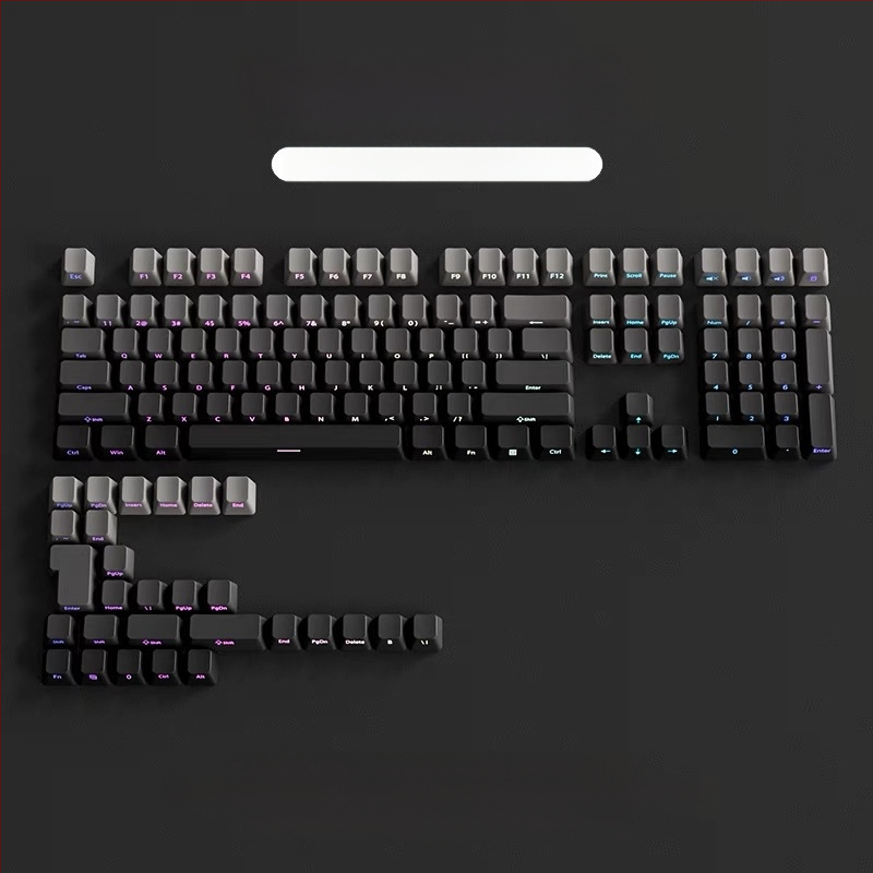 Pbt poolläbipaistvad klahvikatted küljele graveeritud mustritega, mikrolihvitud pind, 131 klahvi, kuuevärviline gradientvärvi sublimatsioon, moodsad, ühilduvad mehaaniliste klaviatuuridega