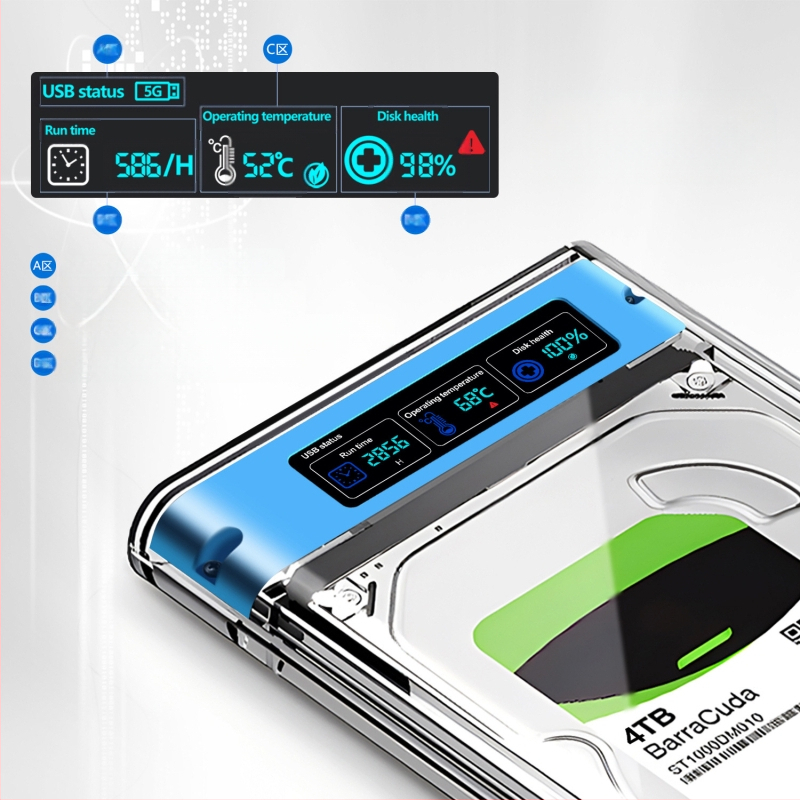 Shuole ekraaniga kõvaketta kast USB3.2, ühilduv välise 2,5-tollise SATA sülearvuti SSD-ga (3.0TYPE-C)