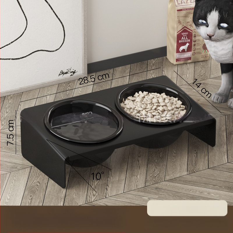 Keraamiline lemmikloomapott, kassitoit, kassikauss, lemmikloomakauss, musta lõuavastane, koputamisvastane, kaldus lemmiklooma kaelakaitse, söögitarbed