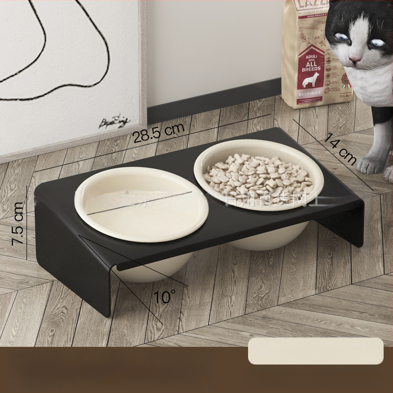 Keraamiline lemmikloomapott, kassitoit, kassikauss, lemmikloomakauss, musta lõuavastane, koputamisvastane, kaldus lemmiklooma kaelakaitse, söögitarbed