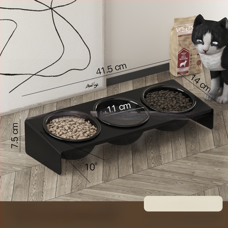 Keraamiline lemmikloomapott, kassitoit, kassikauss, lemmikloomakauss, musta lõuavastane, koputamisvastane, kaldus lemmiklooma kaelakaitse, söögitarbed