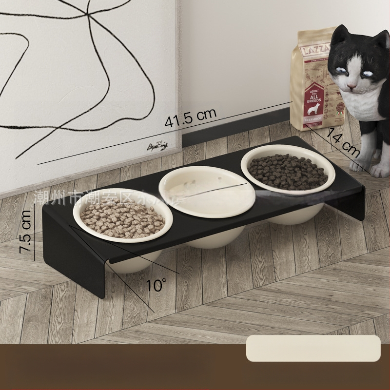 Keraamiline lemmikloomapott, kassitoit, kassikauss, lemmikloomakauss, musta lõuavastane, koputamisvastane, kaldus lemmiklooma kaelakaitse, söögitarbed