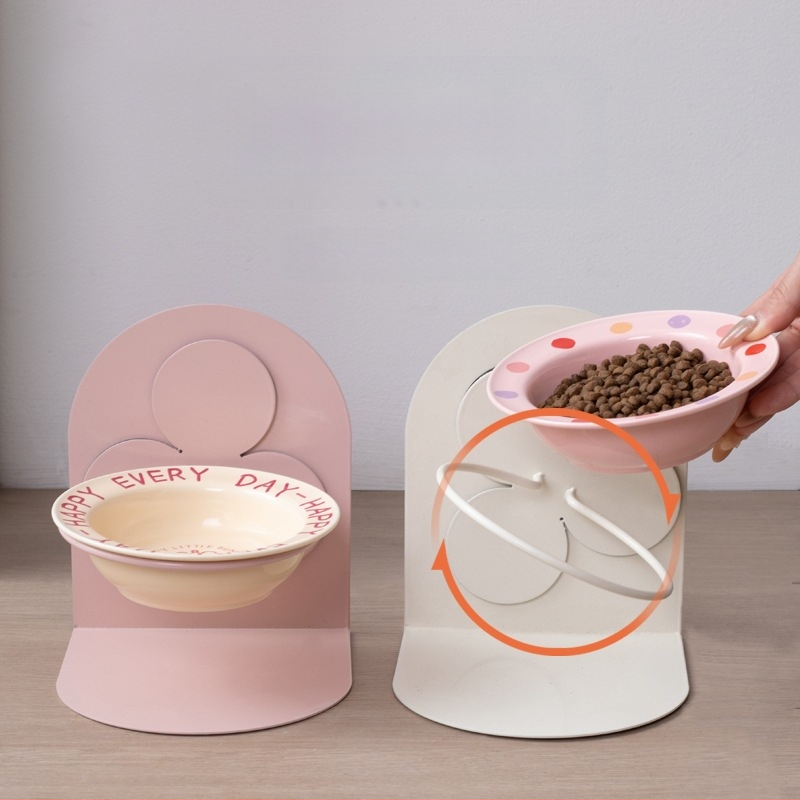 Keraamiline kõrge jalaga kauss, eemaldatav lemmikloomade kassikauss, kassi- ja koerakauss, kaelalülide kaitse, löögikindel kassitoidukauss, kallutatav kauss